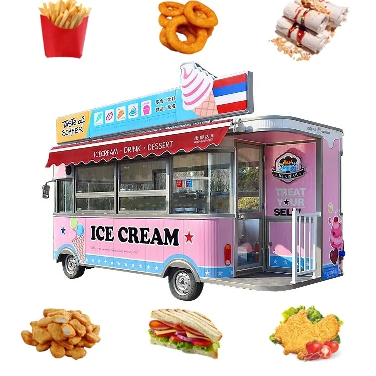 New Design Cold Drinks Barbecue Food Trailer Mobile Kitchen Vehicle Rolling Fast Dining Car